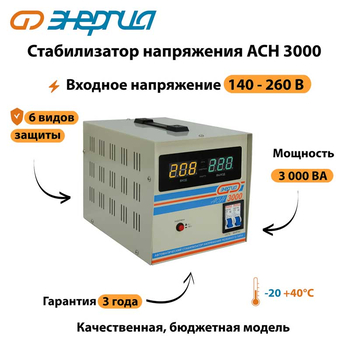 Однофазный стабилизатор напряжения Энергия АСН 3000 - Стабилизаторы напряжения - Однофазные стабилизаторы напряжения 220 Вольт - Энергия АСН - . Магазин оборудования для автономного и резервного электропитания Ekosolar.ru в Калуге